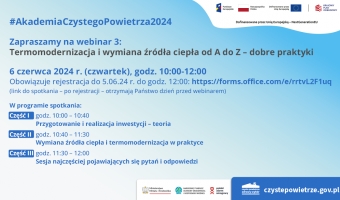 Zapraszamy na 3. webinar o termomodernizacji i wymianie źródła ciepła w programie „Czyste Powietrze”